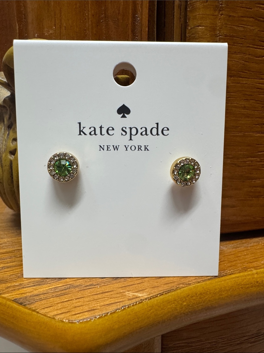 kate spade Gold-Tone Green Crystal Halo Stud Earrings
